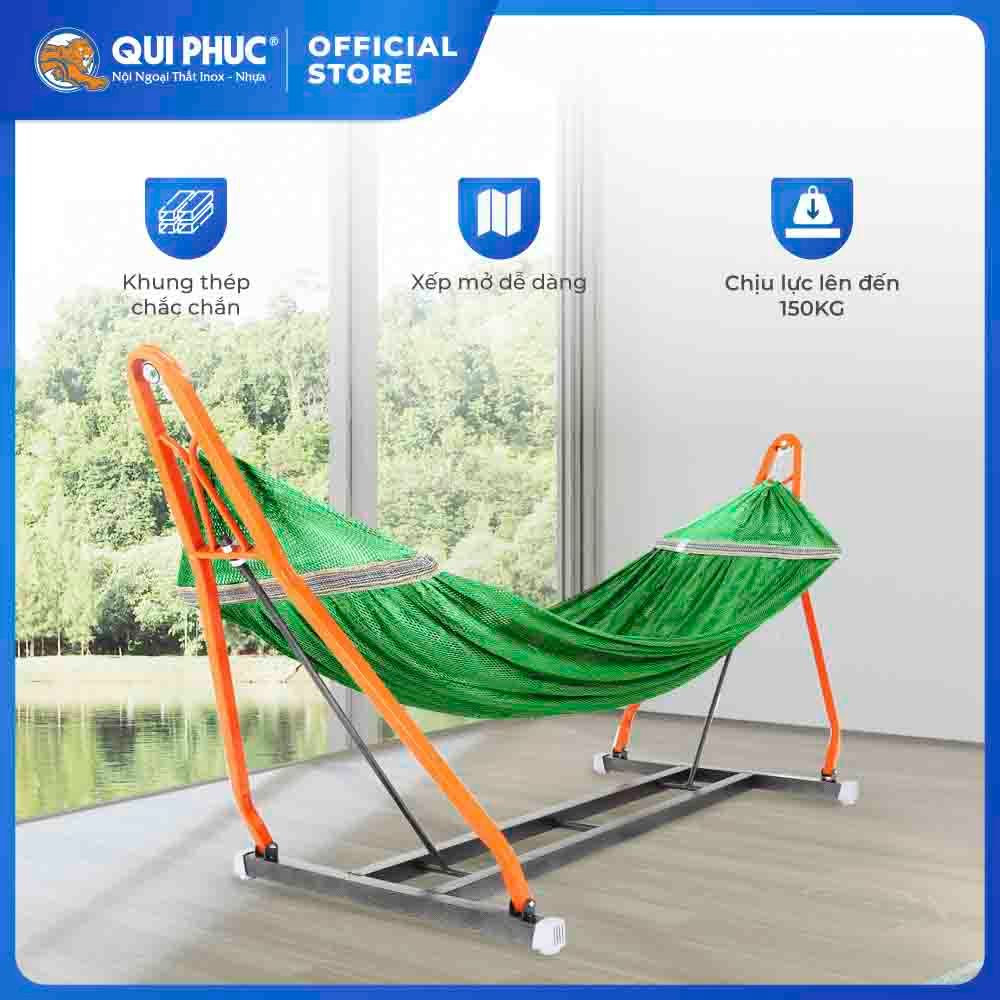 Võng nằm Felix vuông QUI PHÚC, khung thép chắc chắn, võng xếp linh hoạt, khung thép chịu tải 150kg