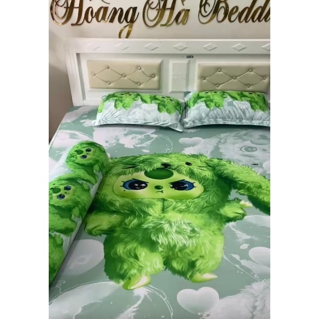 ga giường thun lạnh Hàn quốc BABY THREE (1 ga, 2 vỏ đầu. 1 vỏ ôm cột dây) HOANGHABEDDING