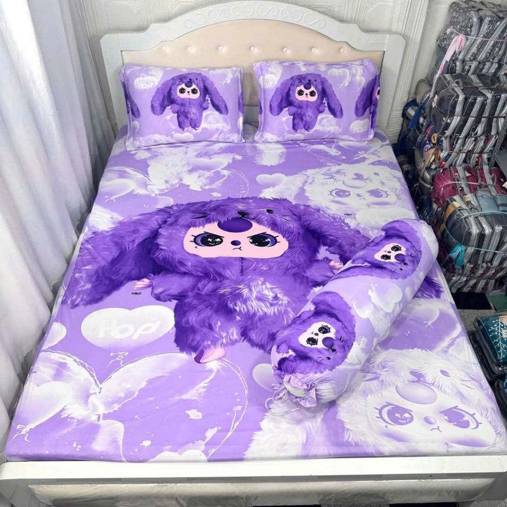 ga giường thun lạnh Hàn quốc BABY THREE (1 ga, 2 vỏ đầu. 1 vỏ ôm cột dây) HOANGHABEDDING