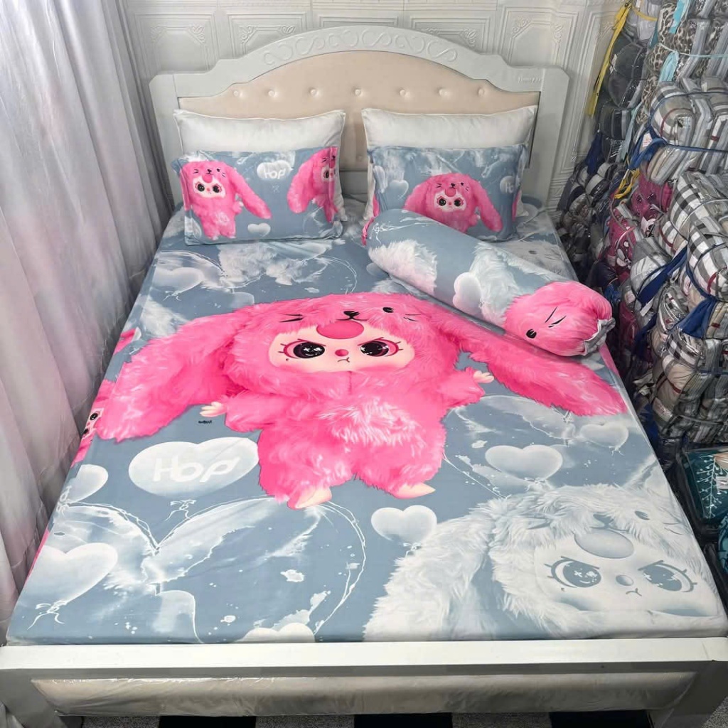 ga giường thun lạnh Hàn quốc BABY THREE (1 ga, 2 vỏ đầu. 1 vỏ ôm cột dây) HOANGHABEDDING