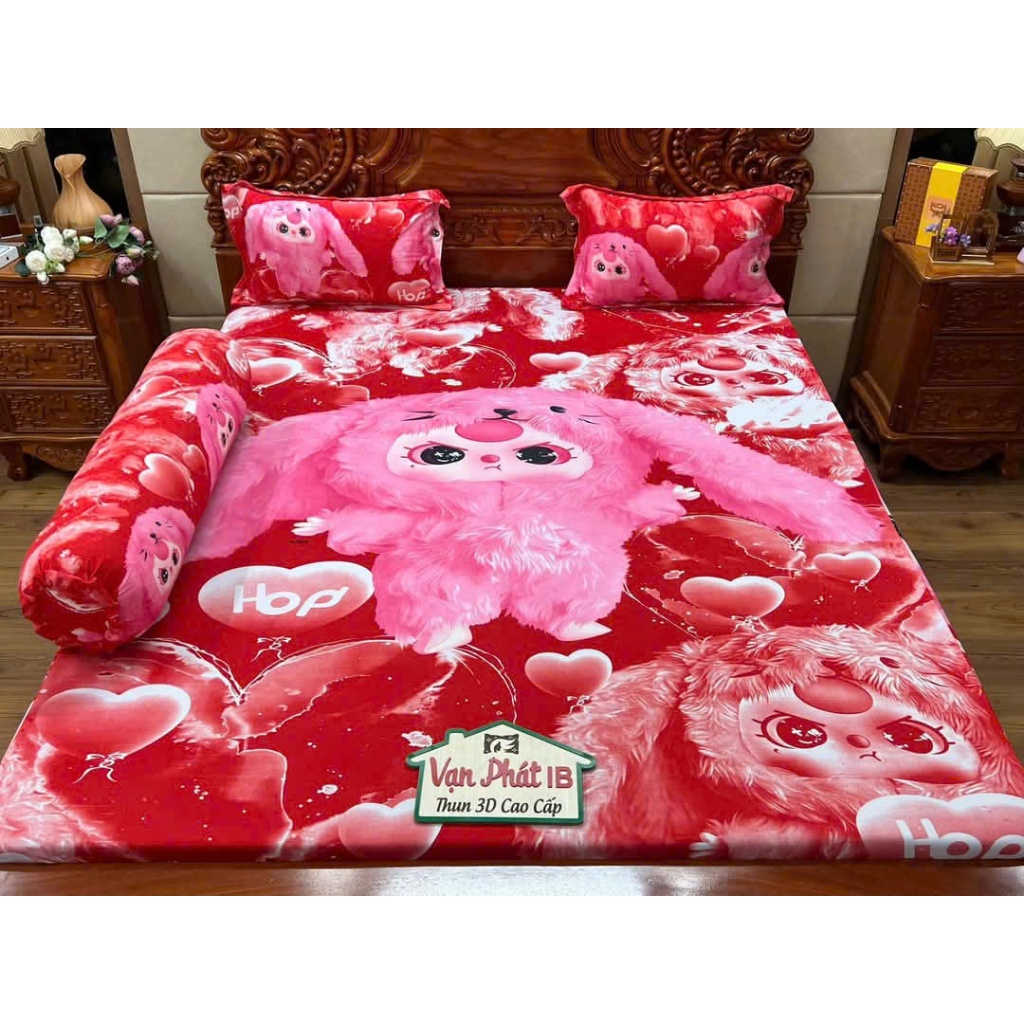 ga giường thun lạnh Hàn quốc BABY THREE (1 ga, 2 vỏ đầu. 1 vỏ ôm cột dây) HOANGHABEDDING