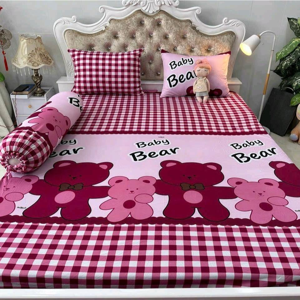 Bộ ga thun hàn quốc 4 món rẻ đẹp gấu+ nhím,thú, hoạt hình HOANGHABEDDING