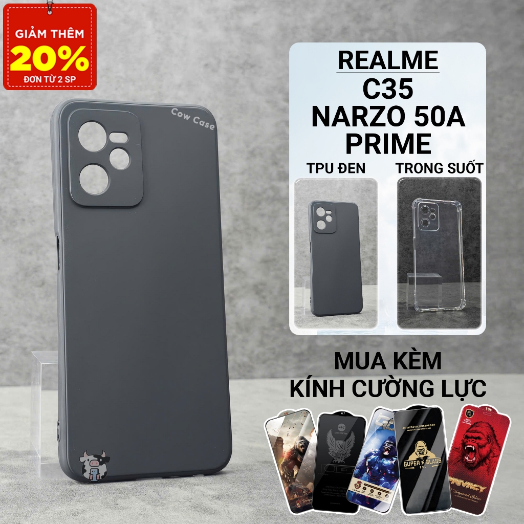 Ốp lưng Realme C35 / Narzo 50A Prime Cowcase trơn màu đen | Ốp điện thoại Realme dẻo bảo vệ camera toàn diện