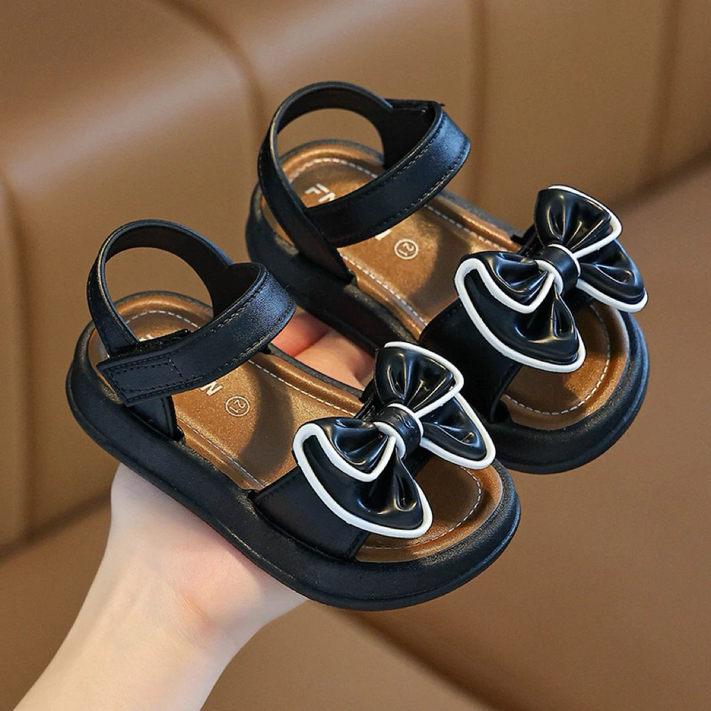Giày quai dán sandal đi học thời trang nơ cho bé gái siêu xinh mềm êm chân