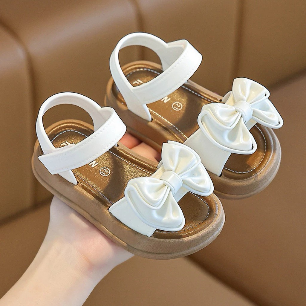 Giày quai dán sandal đi học thời trang nơ cho bé gái siêu xinh mềm êm chân