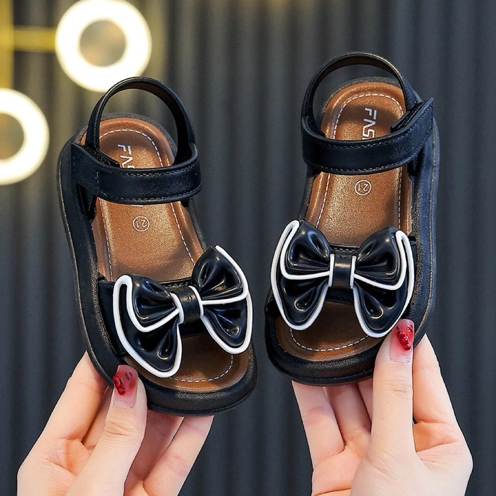 Giày quai dán sandal đi học thời trang nơ cho bé gái siêu xinh mềm êm chân