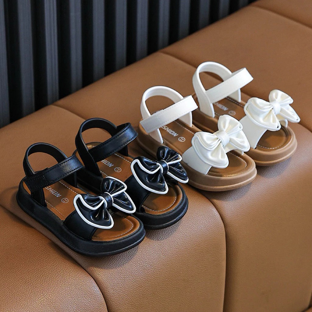 Giày quai dán sandal đi học thời trang nơ cho bé gái siêu xinh mềm êm chân