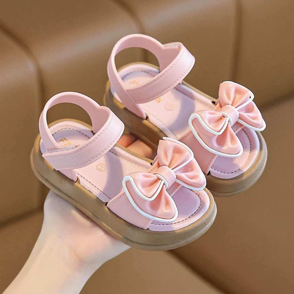 Giày quai dán sandal đi học thời trang nơ cho bé gái siêu xinh mềm êm chân