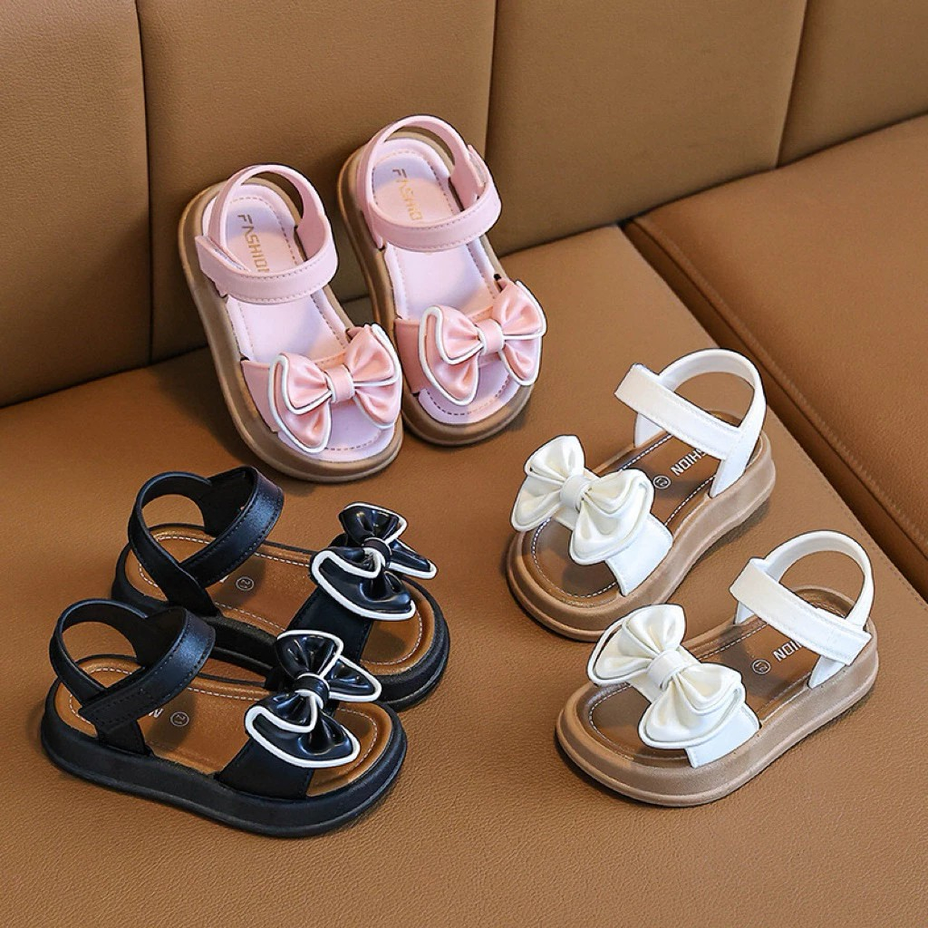 Giày quai dán sandal đi học thời trang nơ cho bé gái siêu xinh mềm êm chân