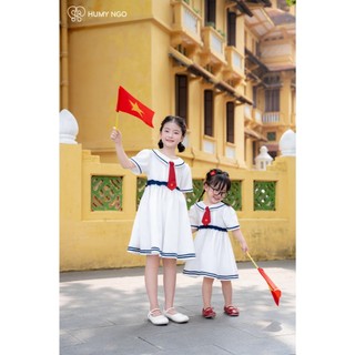 [HUMYNGO] - Váy 2/9 cho bé gái 12-28kg, Váy Quốc Khánh - Tặng kèm cà vạt cờ đỏ sao vàng [v159]