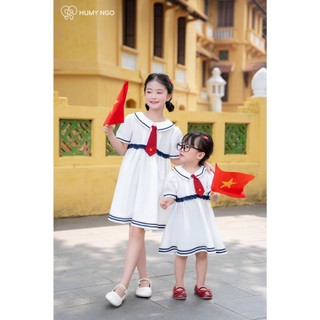 [HUMYNGO] - Váy 2/9 cho bé gái 12-28kg, Váy Quốc Khánh - Tặng kèm cà vạt cờ đỏ sao vàng [v159]