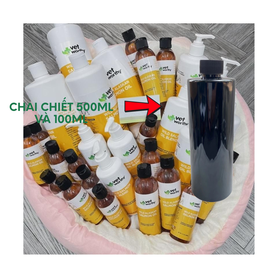 Dầu cá hồi Vet Worthy cho chó mèo chai chiết 500ml giúp da lông bóng mượt, giảm tình trạng rụng lông