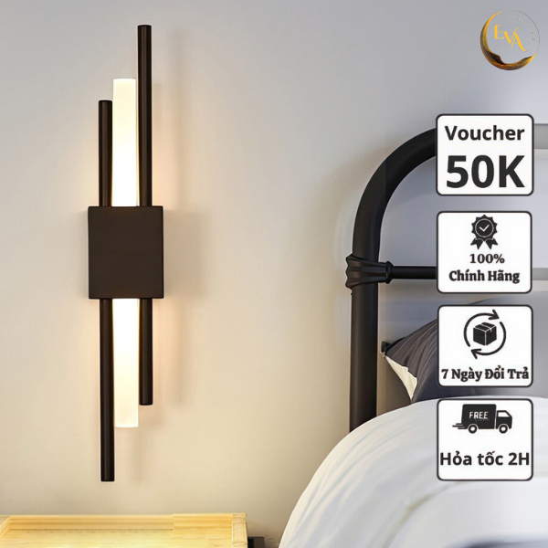 Đèn gắn tường LED 3 chế độ ánh sáng EVA W8616 BK phong cách hiện đại D90*H500 bảo hành 12 tháng