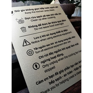 BẢNG CHÚ Ý KHU VỰC BẾP •  IN UV SANG TRỌNG • ĐỘ BỀN CAO