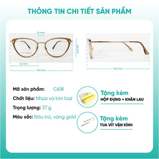 Gọng Kính Mắt Mèo Phối Gọng Kim Loại Thời Trang Nữ KAO PLUS C618