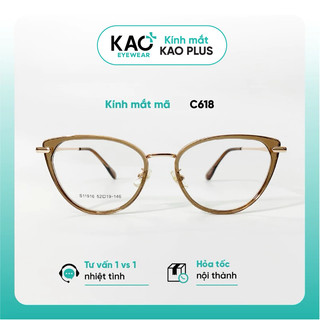Gọng Kính Mắt Mèo Phối Gọng Kim Loại Thời Trang Nữ KAO PLUS C618