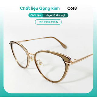 Gọng Kính Mắt Mèo Phối Gọng Kim Loại Thời Trang Nữ KAO PLUS C618
