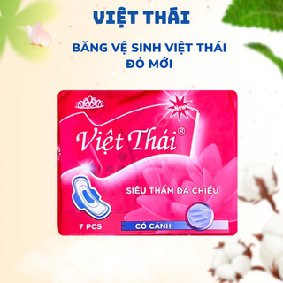 Combo 10 gói (70 miếng) Băng vệ sinh có cánh VIỆT THÁI Đỏ NEW 7 miếng/gói bvs giá rẻ bông tự nhiên siêu thấm