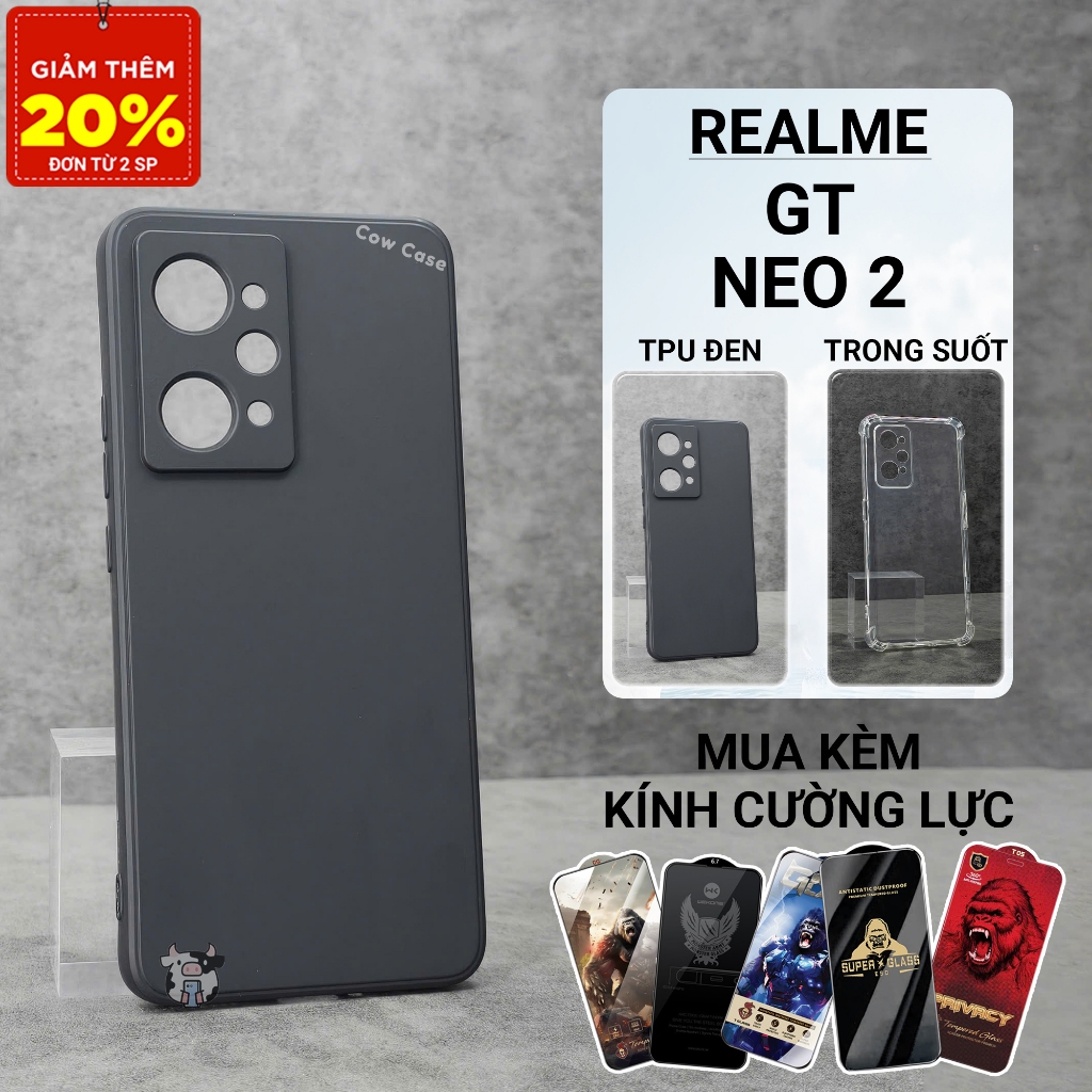 Ốp lưng Realme GT Neo 2 Cowcase trơn màu đen | Ốp điện thoại Realme dẻo bảo vệ camera đt toàn diện