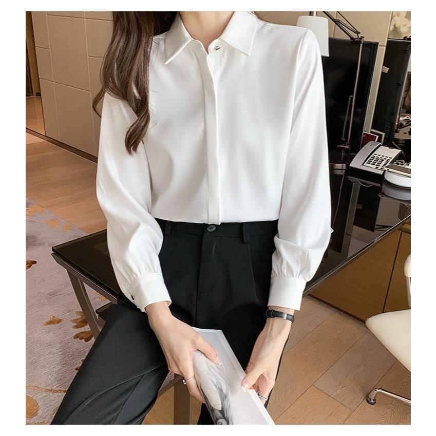 Áo Sơ Mi Trắng Nữ Rymola, Không Nhăn, Giấu Nút, Tay Dài Có Bigsize, Sơ Mi Trắng, Công Sở Chất Vải Cotton Form Suông AS2