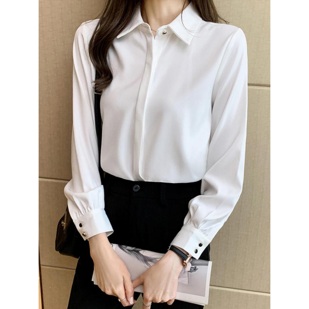 Áo Sơ Mi Trắng Nữ Rymola, Không Nhăn, Giấu Nút, Tay Dài Có Bigsize, Sơ Mi Trắng, Công Sở Chất Vải Cotton Form Suông AS2