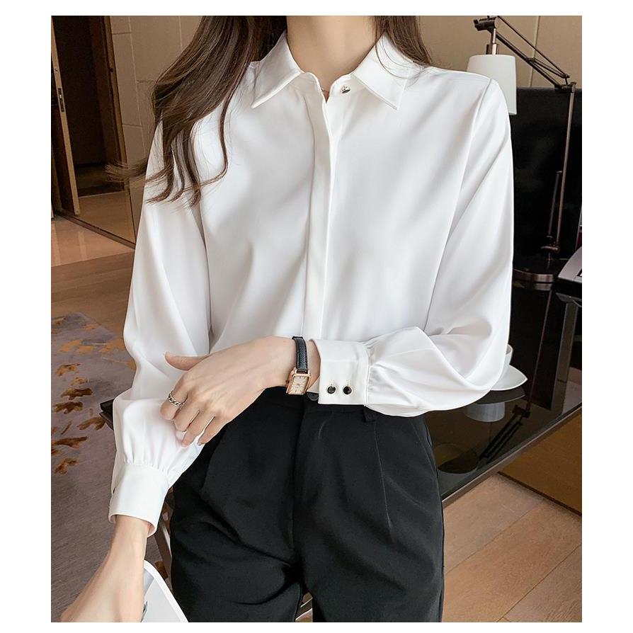 Áo Sơ Mi Trắng Nữ Rymola, Không Nhăn, Giấu Nút, Tay Dài Có Bigsize, Sơ Mi Trắng, Công Sở Chất Vải Cotton Form Suông AS2