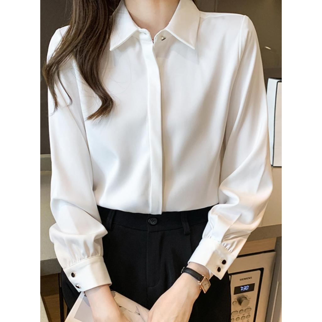 Áo Sơ Mi Trắng Nữ Rymola, Không Nhăn, Giấu Nút, Tay Dài Có Bigsize, Sơ Mi Trắng, Công Sở Chất Vải Cotton Form Suông AS2