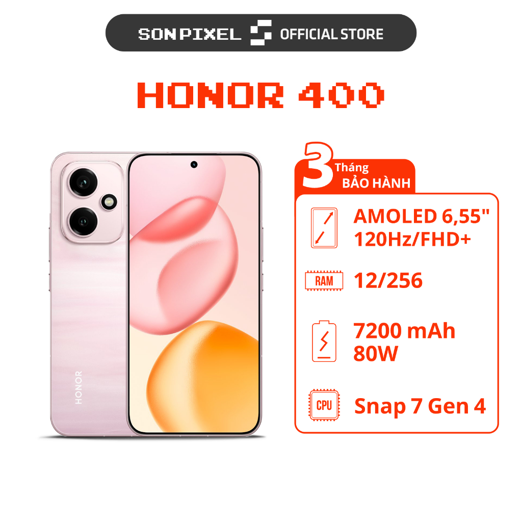 Điện thoại Honor 400, Chip Snapdragon 7 Gen 4, Ram 8/256GB, Pin 7200 ...