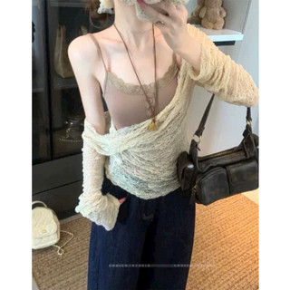 LT - Áo ren nữ dài tay, kèm áo gai dây thun viền ren, set 2 chi tiết free size 1188