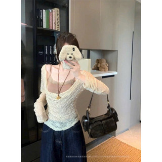 LT - Áo ren nữ dài tay, kèm áo gai dây thun viền ren, set 2 chi tiết free size 1188