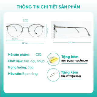 Gọng kính tròn thời trang KAO PLUS chất liệu kim loại nhựa phụ kiện thời trang C52