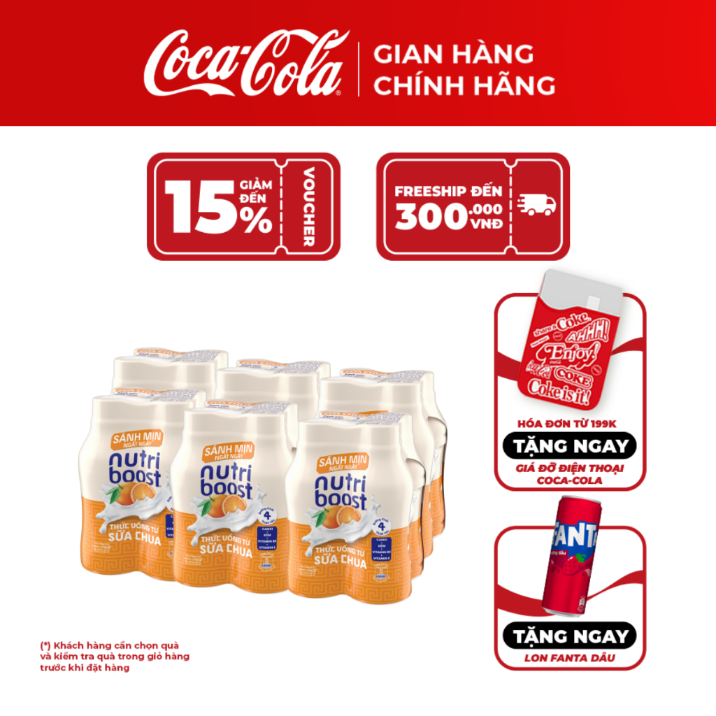 Lốc 24 Chai Thức Uống từ Sữa Chua Nutriboost Vị Cam 170ml/Chai Coca ...