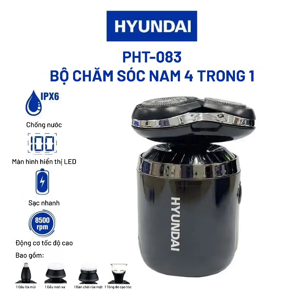 Máy cạo râu Hyundai 4 trong 1 Grooming Kit PHT-083 - Chống nước IPX6 - Bảo hành chính hãng 12 tháng