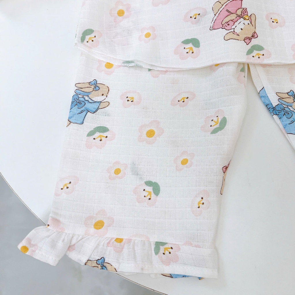 Bộ dài tay bé gái xô cotton Lá Homewear A313, pijama trẻ em gái mặc ngủ thoáng mát babydoll cổ chun