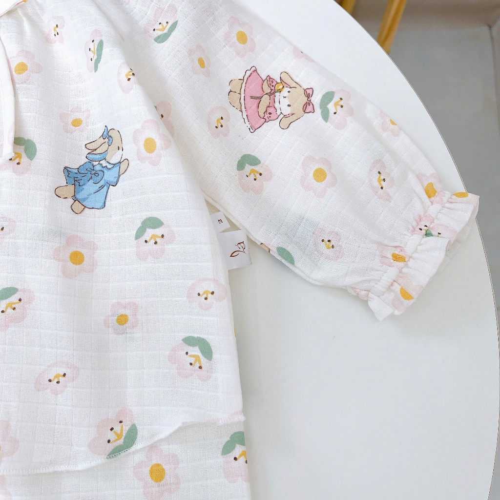 Bộ dài tay bé gái xô cotton Lá Homewear A313, pijama trẻ em gái mặc ngủ thoáng mát babydoll cổ chun