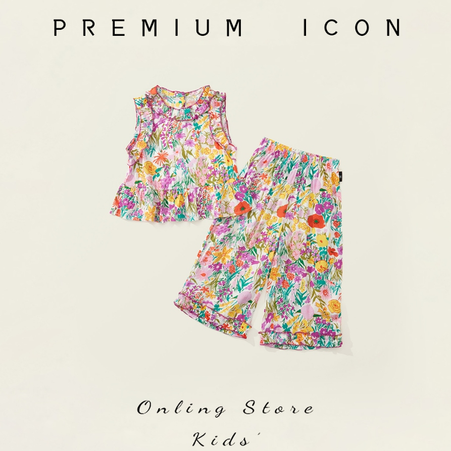 Đồ Bộ Bé Gái, Sét Đồ Họa Tiết Hoa Cho Bé Với Phong Cách Tiểu Thư Dế Thương Chất Liệu Cotton Mềm Mại