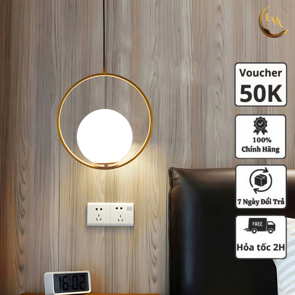 Đèn thả decor EVA YQ002-1 phong cách hiện đại, thả bóng tròn chao thuỷ tinh D180mm bảo hành 12 tháng