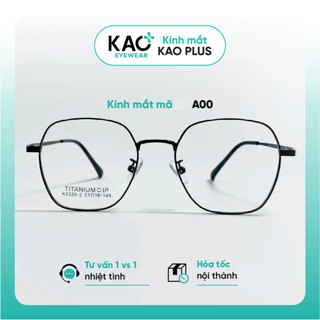 Gọng kính cận lục giác KAO PLUS màu đen chất liệu kim loại phụ kiện thời trang A00