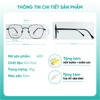Gọng kính cận lục giác KAO PLUS màu đen chất liệu kim loại phụ kiện thời trang A00