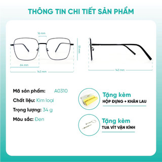 Kính mắt cận nam nữ KAO PLUS dáng vuông chất liệu kim loại nhiều màu sắc thời trang 0310