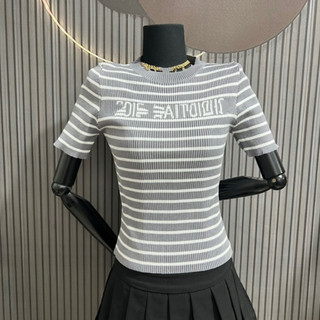 LT - Áo len nữ len tăm cổ tròn cộc tay len dệt kim kẻ sọc ngang fom ôm body 956