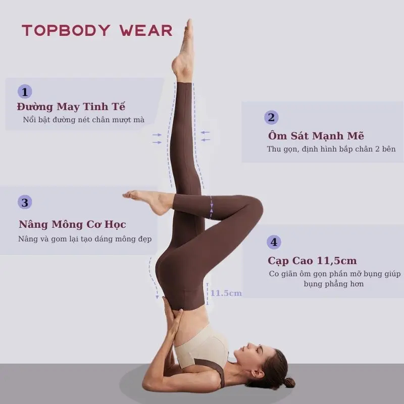 Quần Tập Yoga Gym Nữ TOPBODY Wear Cạp Cao Chống Lộ Siêu Nâng Mông Co Giãn 4 Chiều Ôm Dáng Thoáng Mát QUAYG01