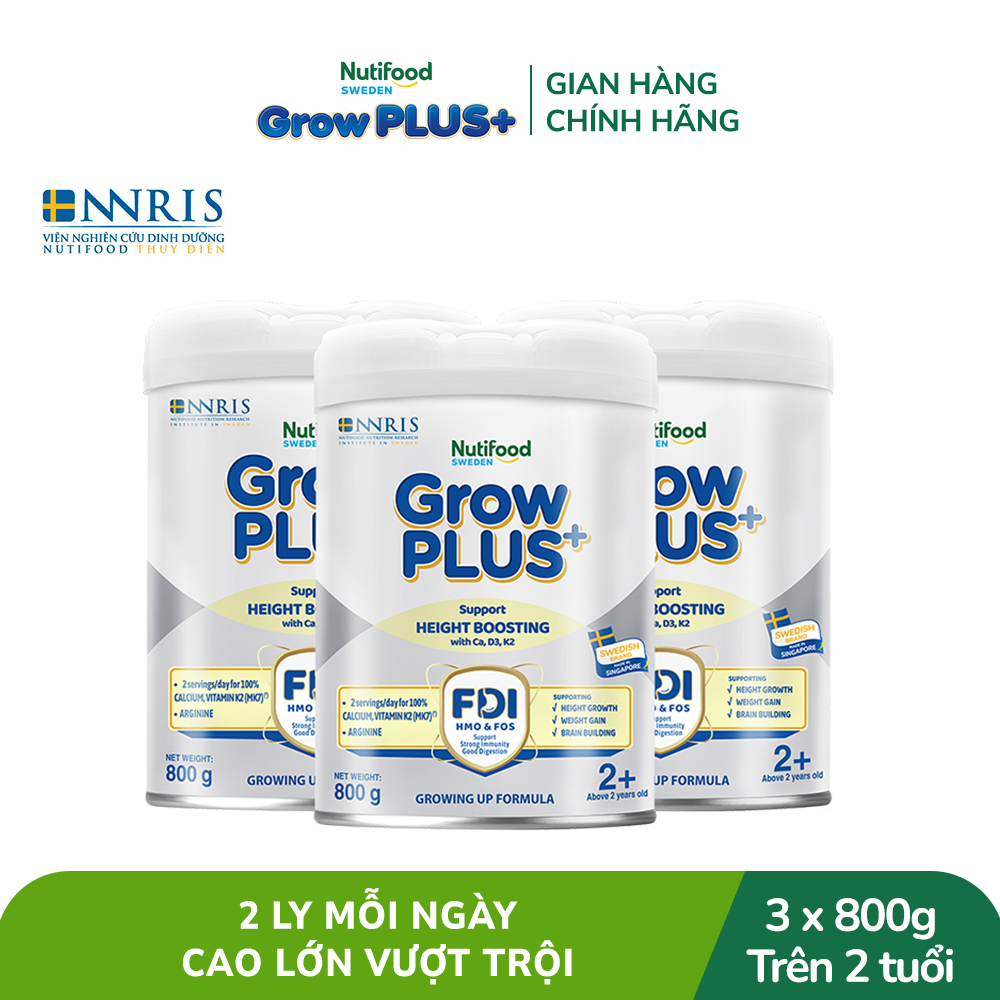 Combo 3 Sữa Bột Nutifood Sweden GrowPLUS+ Cao lớn vượt trội trên 2 tuổi (Bạc) 800g