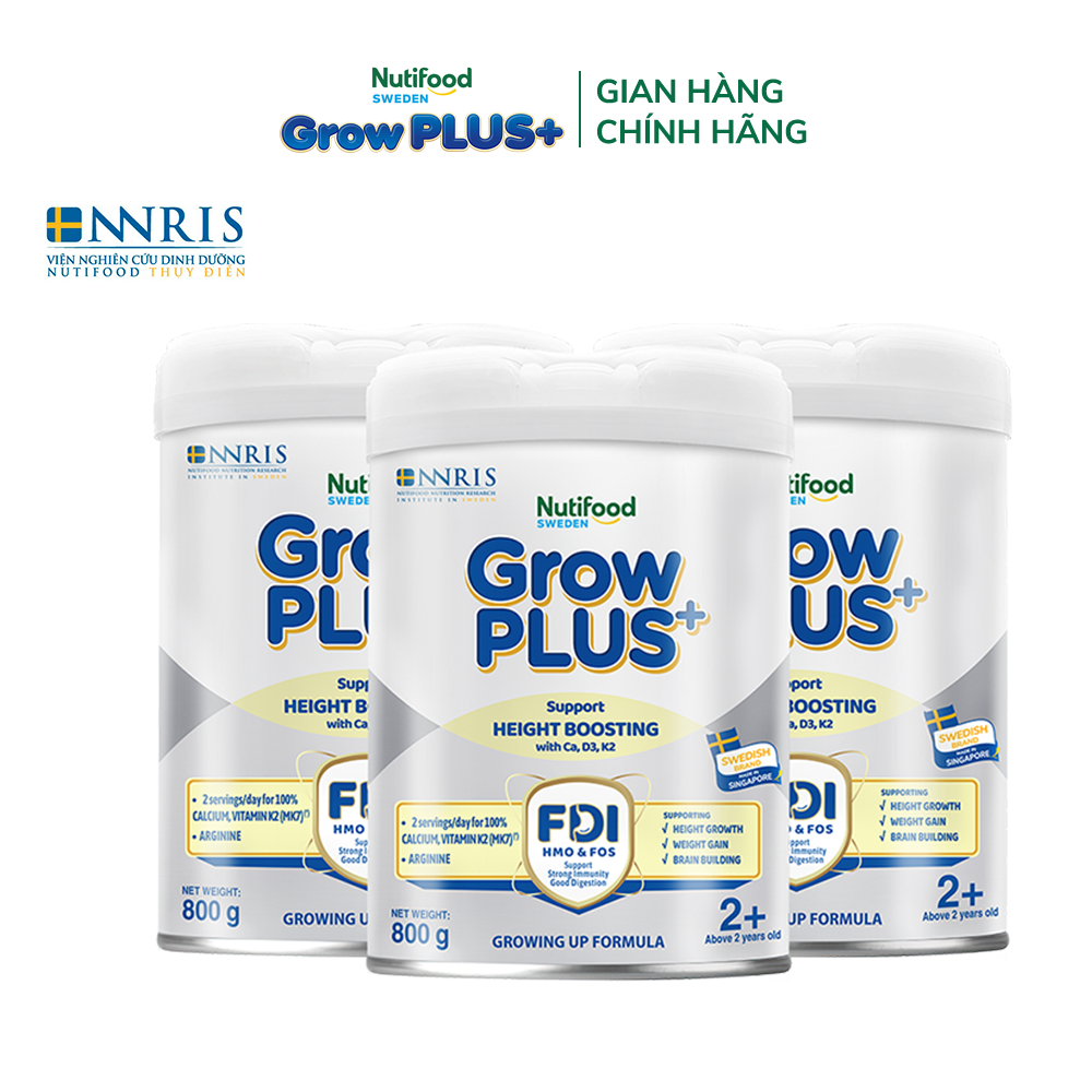 Combo 3 Sữa Bột Nutifood Sweden GrowPLUS+ Cao lớn vượt trội trên 2 tuổi (Bạc) 800g