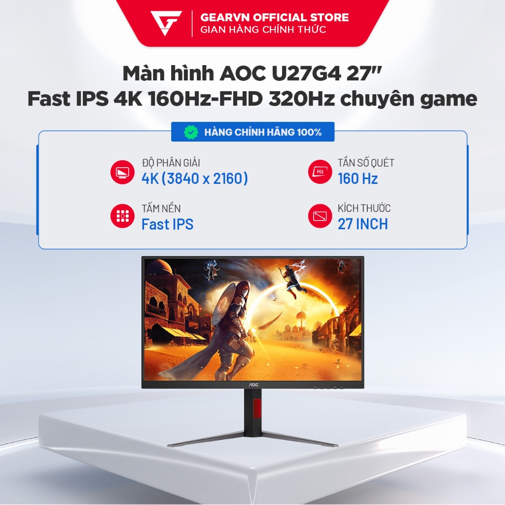 Màn hình Gaming Dual Mode AOC U27G4 27 inch Fast IPS 4K 160Hz-FHD 320Hz chuyên game BH 36 Tháng | BigBuy360 - bigbuy360.vn
