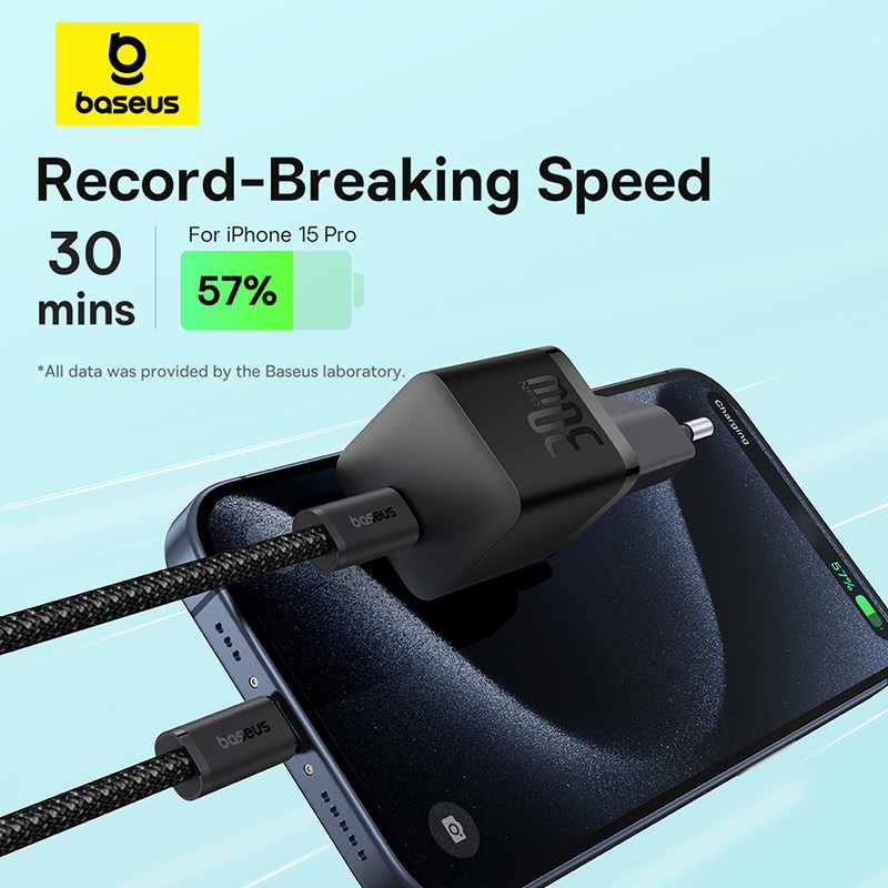 Baseus GaN5 Fast Charger(mini) 1C 30W EU Galaxy Blue With Fast Charging Data Cable Type-C to C 100W 1m