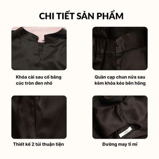 Bộ lụa cao cấp Domi – Set lụa thiết kế áo cổ tròn dài tay và quần short lụa màu đen SPAC SILK