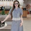 LS_Set đầm váy Jean, đồ công sở, set mặc hè, set áo tay búp cổ bẻ phối Ren mix chân váy dài