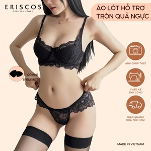 Lingerie Set Bộ Đồ Lót Ren Gợi Cảm Basic Tone Đen Có Gọng Nâng Không Mút Quần Lót Không Viền Eriscos