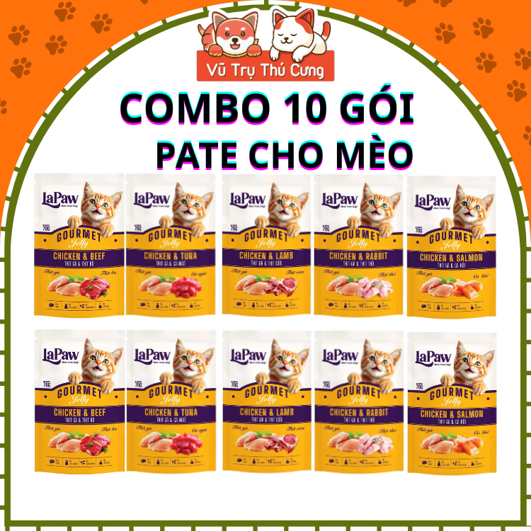 Combo 10 Gói Pate Cho Mèo Từ Thịt Gà Lapaw Gói 70g